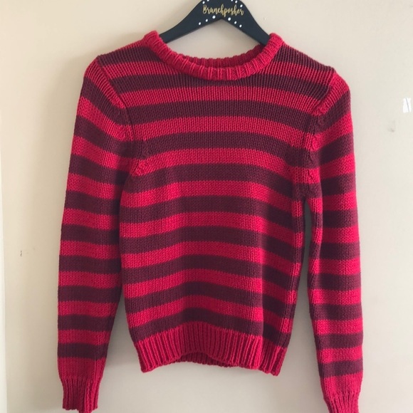 Rolla's Crewneck Red & Purple Striped Cropped 100% Cotton Sweater - Picture 1 of 6